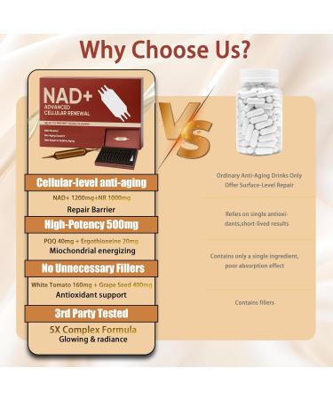 NAD+Advanced Cellular Renewal - 1200mg NAD+Liquid Supplements for Energy & Focus - 10 Vials (1) - Buy Online on GoSupps.com