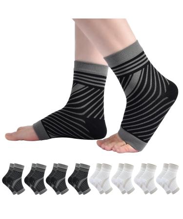 cheap4uk 8 Pairs Neuropathy Socks Plantar Fasciitis Foot Compression Socks Support for Men & Women Sports Injury Recovery Arch Support Anti-Slip Breathable Soothe Socks for Pain Relief S Black+White