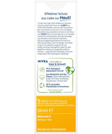 Nivea Sun UV Face Q10 Anti-Age Sunscreen SPF 30 - Moisturizing Facial Protection Against UVA/UVB Rays (50 ml) - Buy Online on GoSupps.com