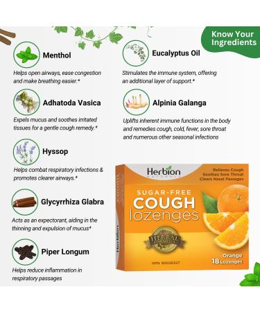 HERBION Sugar Free Loz Orange - 18 CT | Sugar-Free Herbal Cough Drops for International Shipping - Buy Online on GoSupps.com