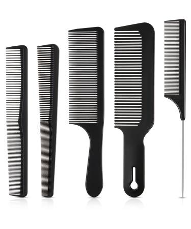 5 Pieces Hair Cutting Comb Barber Comb Hair Styling Combs Fine Teeth Carbon Comb Set Anti Static Heat Resistant Hairdressing Tapered Comb for Men Women (Styling Combs)