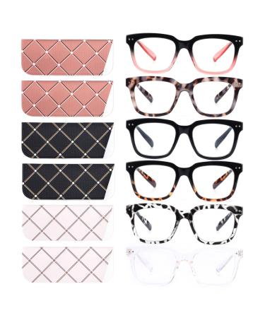 6 Pack Fashion Reading Glasses for Women Men Blue Light Blocking Oversized Square Readers with Spring Hinge 6 Pack Mix 1.25 x