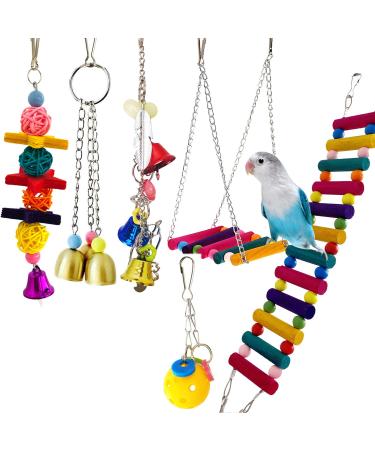 Bird Parrot Toys Ladders Swing Chewing Toys Hanging Pet Bird Cage Accessories Hammock Swing Toy for Small Parakeets Cockatiels, Lovebirds, Conures, Macaws, Finches Pack of 6 Bird swing ladder toys