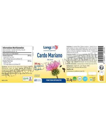 LongLife Cardo Mariano 300 mg | Extrait v g tal de chardon-marie titr 80% en silymarine | Fonction d toxifiante | 2 mois de traitement | Sans gluten et v gan - Buy Online on GoSupps.com