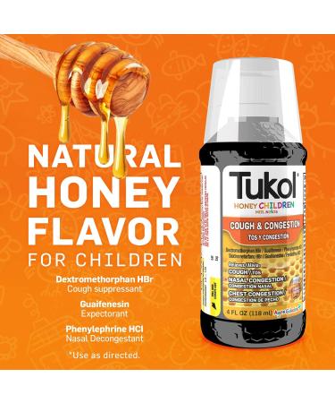 TUKOL Honey Children Cough & Congestion Relief - 4 oz Cough Medicine for Kids 4+ | Natural Cough Suppressant & Chest Congestion Syrup - Buy Online on GoSupps.com