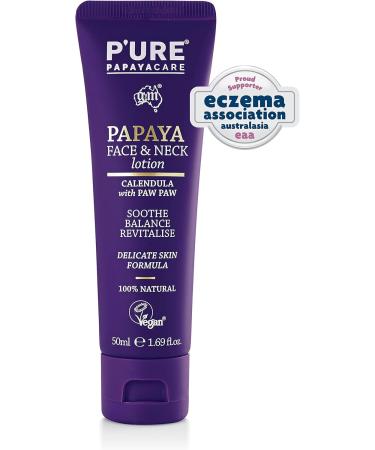 P'URE PAPAYA CARE Face Lotion & Neck Cream 50ml - Vegan Face Moisturiser - Papaya Enzymes Bergamot Calendula Cream Hyaluronic Acid Vitamin E Face Cream - Natural Facial Moisturising Lotion - Buy Online on GoSupps.com