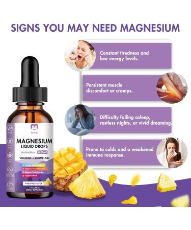Magnesium Glycinate Liquid Drops Liquid Magnesium Drops 1800MG Bromelain Vitamin D3 C B6 Pineapple Flavor Support Nerves Sleep Relaxation Muscle Bone - Buy Online on GoSupps.com