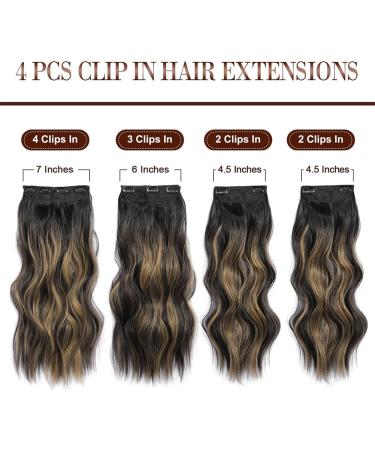 Fine Plus Long Curly Wavy Clip In Hair Extensions 20inch - Natural Black to Caramel Blonde - 4PCS Double Weft Full Head - Buy Online on GoSupps.com