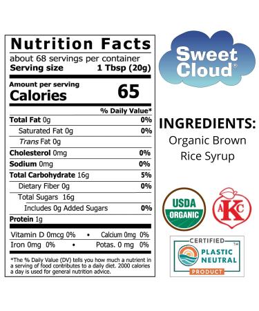 Sweet Cloud Organic Brown Rice Syrup | Vegan Honey & Sugar Replacement | USDA Organic | 48 oz - Buy Online on GoSupps.com