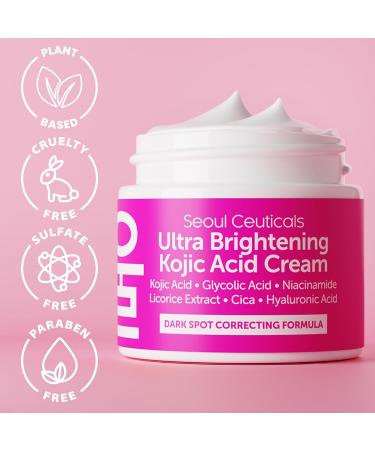 SeoulCeuticals Korean Kojic Acid Cream - Dark Spot Remover with Glycolic Acid Niacinamide & HA | Cruelty-Free K-Beauty Skincare 2oz - Buy Online on GoSupps.com