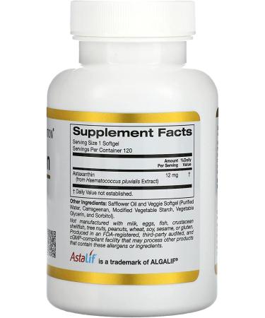 Astaxanthin 12mg 120 Veggie Softgels - Pure Icelandic Biologically Active Antioxidant Carotenoid - 99% Isomer - 120 Count - Buy Online on GoSupps.com