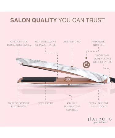 HAIROIC 1-Inch 2-in-1 Ceramic Straightener & Curler - Auto Shut Off Dual Voltage Travel Flat Iron Frizz Ease (White Marble - Buy Online on GoSupps.com