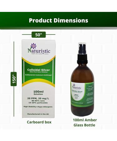 Naturistic Health Premium Colloidal Silver Water Spray 20 PPM 100ml - Immune Support - Small Particle Size - 100% Natural - Amber Glass - Pack of 1 - Buy Online on GoSupps.com