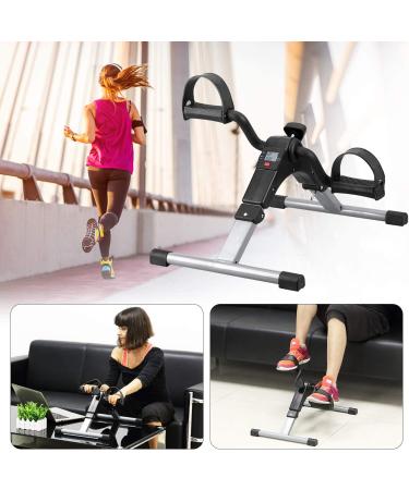 Folding Pedal Exerciser Mini Exercise Bike - Portable Under Desk Foot Pedal Exerciser for Arm and Leg Workout - Silver - Buy Online on GoSupps.com