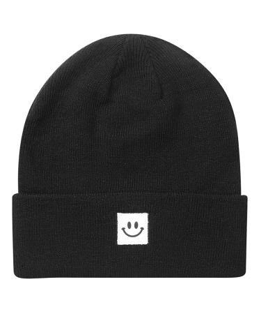 MaxNova Knit Beanie Hat with Smile Face for Men/Women Black Smile