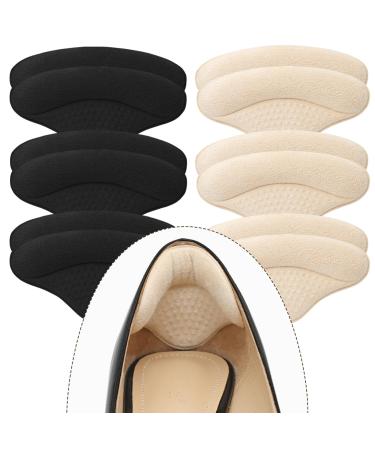 6 Pairs Heel Cushions Inserts for Loose Shoes Heel Pads Grips Liner Snugs Filler Improved Shoe Fit and Comfort Prevent Too Big Shoes from Slipping Heel Pains frictions and Blisters (Black & Beige) Beige+black