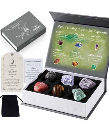Faivykyd Capricorn Birthday Crystals for Healing Natural Spiritual Crystals with Horoscope Box Zodiac Birthstone Crystal Set Healing Crystal Gifts for Women Men Friends Beginners
