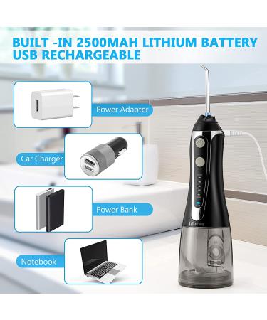 Water Dental Flosser - H2ofloss Cordless Oral Irrigator for Braces & Travel, Waterproof with 6 Nozzles - Black - Buy Online on GoSupps.com