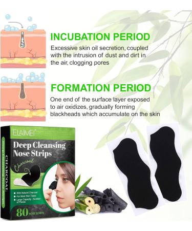 DABIUSY 80 Pcs Blackhead Remover Strips - Bamboo Charcoal Deep Cleansing Pore Strips for Blackheads Nose Blackhead Remover Strips Blackhead Removal Nose Pore Strips for Women Men (Black) Pack of 1 - Buy Online on GoSupps.com