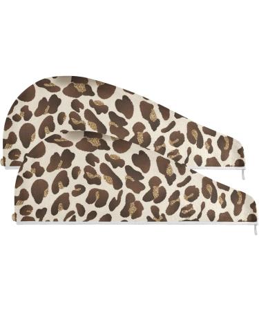 Leopard Hair Drying Towels for Women 2 Pack Microfiber Hair Turban for Effortless Wet Hair Drying - Buy Online on GoSupps.com