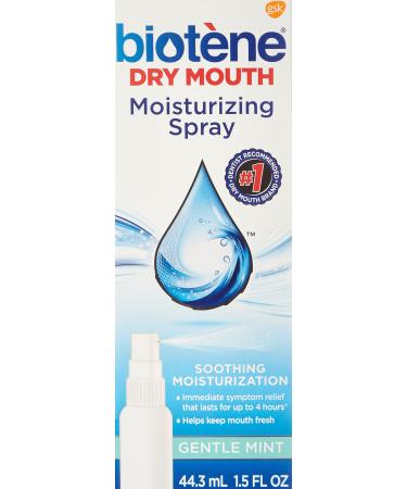 Biotene Gentle Mint Moisturizing Mouth Spray, Sugar-Free, for Dry Mouth and Fresh Breath, 1.5 Fl Oz (Pack of 2)
