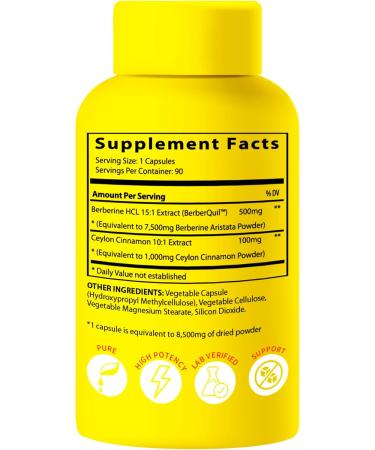 Berberine Supplement 15X Potency Ceylon Cinnamon for Enhanced Absorption & Synergistic Effects. 8 500mg Per Capsule 90 Count (Pack of 1) - Buy Online on GoSupps.com