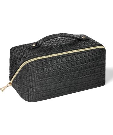 Aucuu Premium PU Cosmetic Travel Bag- Large Capacity Waterproof Organizer, Geometric Black Design - Gift for Women - Buy Online on GoSupps.com