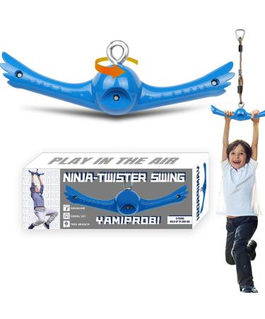 YAMIPROBI Ninja-Twister Swing Spins Set: Slackline Attachments - 360 Handle Twist-Spin Flips Toy Activate Ninja Powers - Ninja Warrior Accessories - Kids Ninja Hang Toys for Playground Backyard Blue