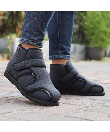 Winter High Help Cotton Shoes for Elderly | Adjustable Diabetic Edema Footwear - 11.5 Grey Wide Fit for Comfort - Buy Online on GoSupps.com