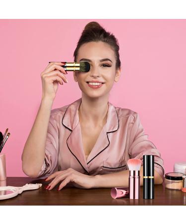 2-Piece Retractable Kabuki Makeup Brushes Set - Black Pink Travel Brushes for Powder, Cream, and Liquid Cosmetics - Buy Online on GoSupps.com