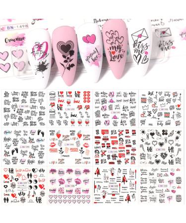 Valentine's Day Nail Art Stickers, Heart Love Nail Art Water Decals Transfer Nail Supplies Sexy Lips XOXO Love Kiss Heart Letter Design Sticker for Women Girls Kids Acrylic Nails Decorations Heart-a