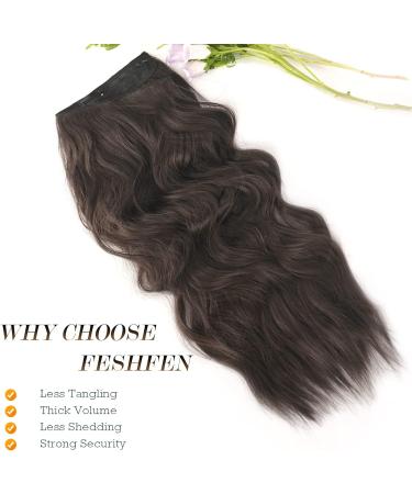 FESHFEN Invisible Wire Hair Extensions | Adjustable Size with 2 Secure Clips | Long Wavy Synthetic Hairpiece 20 Inch | Black Brown - Buy Online on GoSupps.com