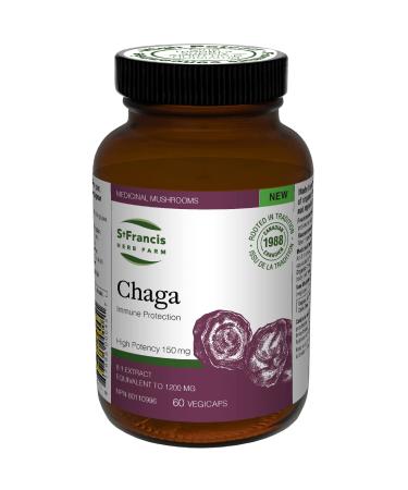 St. Francis Herb Farm Chaga Mushroom Capsules | 100% Pure | High Potency | Immune Booster | Fruiting Body | High in Beta Glucans | 60 Vegicaps