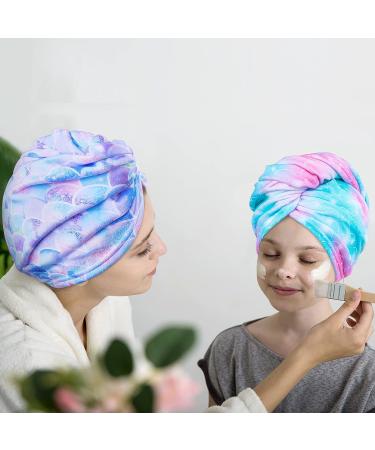 Basumee Microfiber Hair Towel Wrap Set for Rapid Drying - Colorful Mermaid Design - Buy Online on GoSupps.com