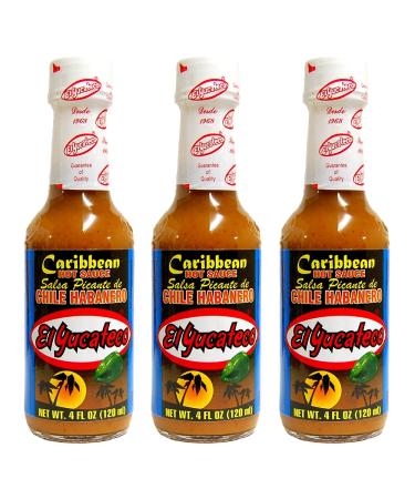 El Yucateco Caribbean Habanero 120ml (Pack 3) / Mexican Extra Hot & Fruity Salsa Sauce Spicy Hot Sauce Meat Marinade