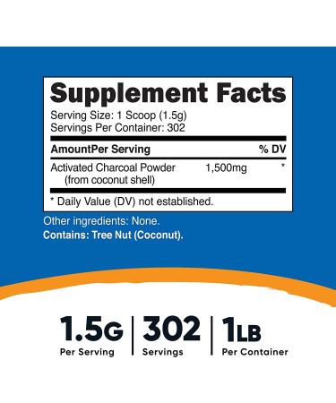 Nutricost Activated Charcoal Powder 1lb - Food Grade, Vegetarian, Gluten Free, Non-GMO - Buy Online on GoSupps.com