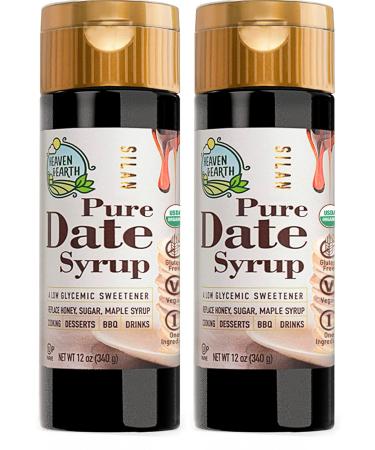Heaven & Earth 100% Pure Organic Date Syrup Silan 12oz (2 Pack) | All Natural Honey Alternative | Low Glycemic Index | Great Sugar Replacement | Organic Date Honey | Kosher - Including Passover
