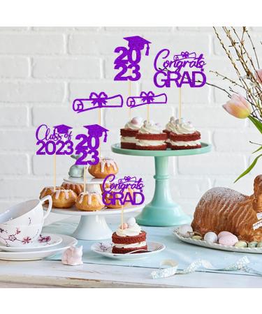2023 Graduation Theme Cupcake Toppers Class of 2023 Cupcake Toppers Graduation 2023 Congrats Grad Cap Diploma Cupcake Party Cake Decorations Supplies Purple Glitter 12 Pcs - Buy Online on GoSupps.com