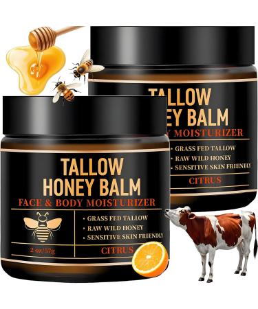  2PCS Beef Tallow for Skin Tallow and Honey Balm Organic Grass-Fed Beef Tallow for Face & Body Moisturizer with Raw Honey Moisturizing Cream for Soft Smooth Skin - Handmade All-Natural (Citrus) - Buy Online on GoSupps.com