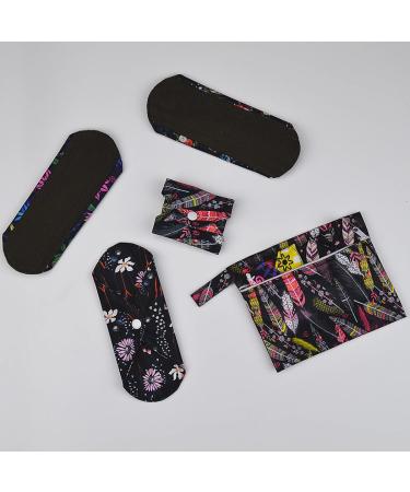 7pcs Set: Mini Wet Bag + 6pcs 8 Charcoal Bamboo Mama Cloth Menstrual Pads - Reusable Sanitary Pads - Buy Online on GoSupps.com