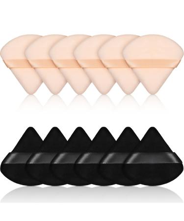 Powderary tassel triangle for face make-up puff for powder soft body cosmetics found sponge mineral powder wet dry make-up tools 12 pieces (black skin color)