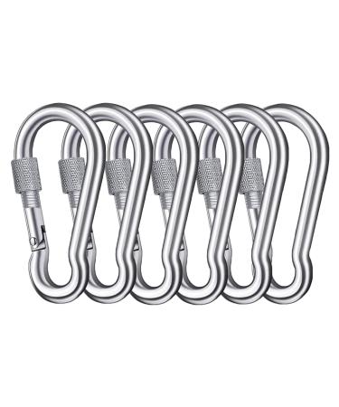 SpotDoo Locking Carabiner Clips, 304 Stainless Steel Heavy Duty Locking Carabiner Spring Snap Hook 4 Inch (M10) 6