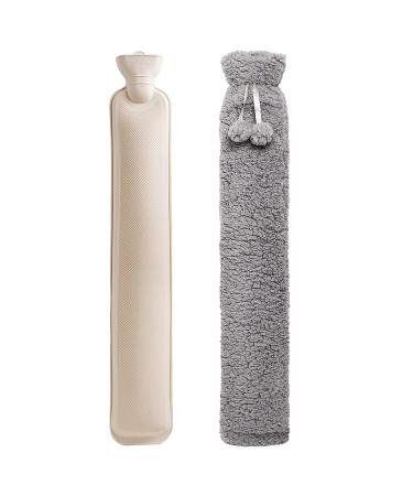 Feybey Long Hot Water Bottle with Cover UK 2L Extra Large Hot Water Bottle Pouch for Body Waist Neck Back Shoulder Hand 72cm Full Body Length Fluffy Hot Water Bag for Girls Men Adults (Gray) Gray Faux Lambswool