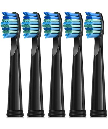 Electric Toothbrush Heads 5pc Compatible with Fairywill D7/D8/FW507/FW508/FW551/917/959/SG-E9 Moderately Soft Bristles Brush Replacement (Black)