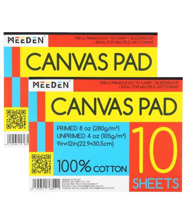 MEEDEN Canvas Pad 9x12 Inch Pack of 2 10 Sheets 8 Ounce Triple Primed 100% Cotton Acid-Free Canvas Paper Pad Canvas Paper for Acrylic and Oil Painting Art Supplies for Mixed Media Techniques