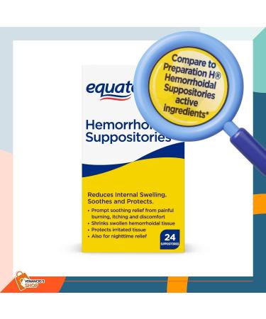 Equate Hemorrhoidal Suppositories for Day and Night Relief - 24 Count + Venancio Fridge Sticker - Buy Online on GoSupps.com
