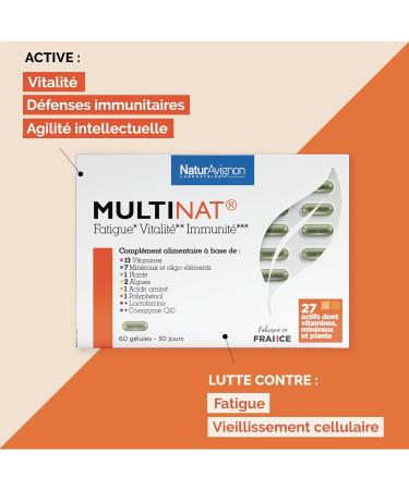 Laboratoire NaturAvignon Multivitamin 27 Active Against Fatigue Boost Vitality and Immunity | Dietary Supplement with Spirulina Zinc Magnesium and Vitamins A B C D E | Made in France - Buy Online on GoSupps.com