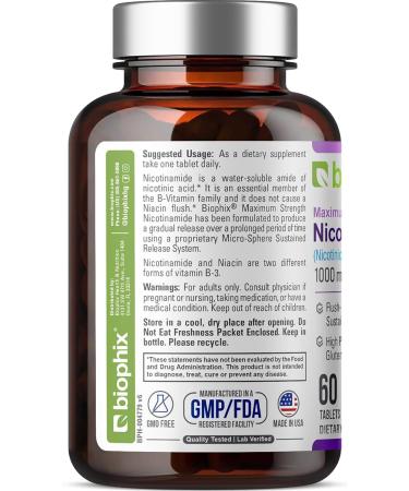 biophix B-3 Nicotinamide 1000 mg 60 Tablets Extra Strength Timed Release - Nicotinic Amide Niacin Natural Flush-Free Vitamin Formula - Supports Skin Cell Health - Buy Online on GoSupps.com