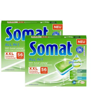 Somat all in 1 Pro Nature dishwasher tabs 112 (2x56) tabs environmentally friendly with 100 percent somat performance with water-soluble film 2 pieces (2 pack)
