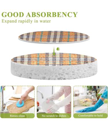3-Pack Cleaning Kitchen Sponges Oval Retro Orange Brown Plaid Kitchen Cellulose Dishwashing Wood Pulp Cotton - Buy Online on GoSupps.com